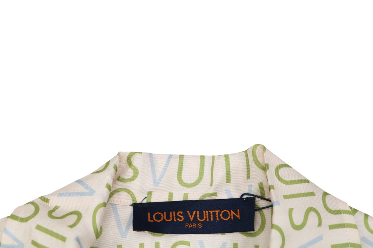 Louis Vuitton All-Over Monogram Letter Print Short Sleeve Shirt – Cream / Green-Blue