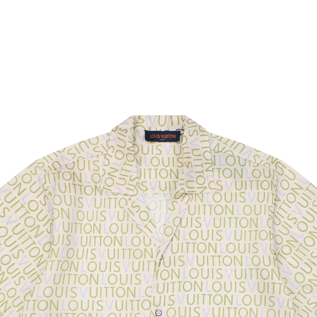 Louis Vuitton All-Over Monogram Letter Print Short Sleeve Shirt – Cream / Green-Blue