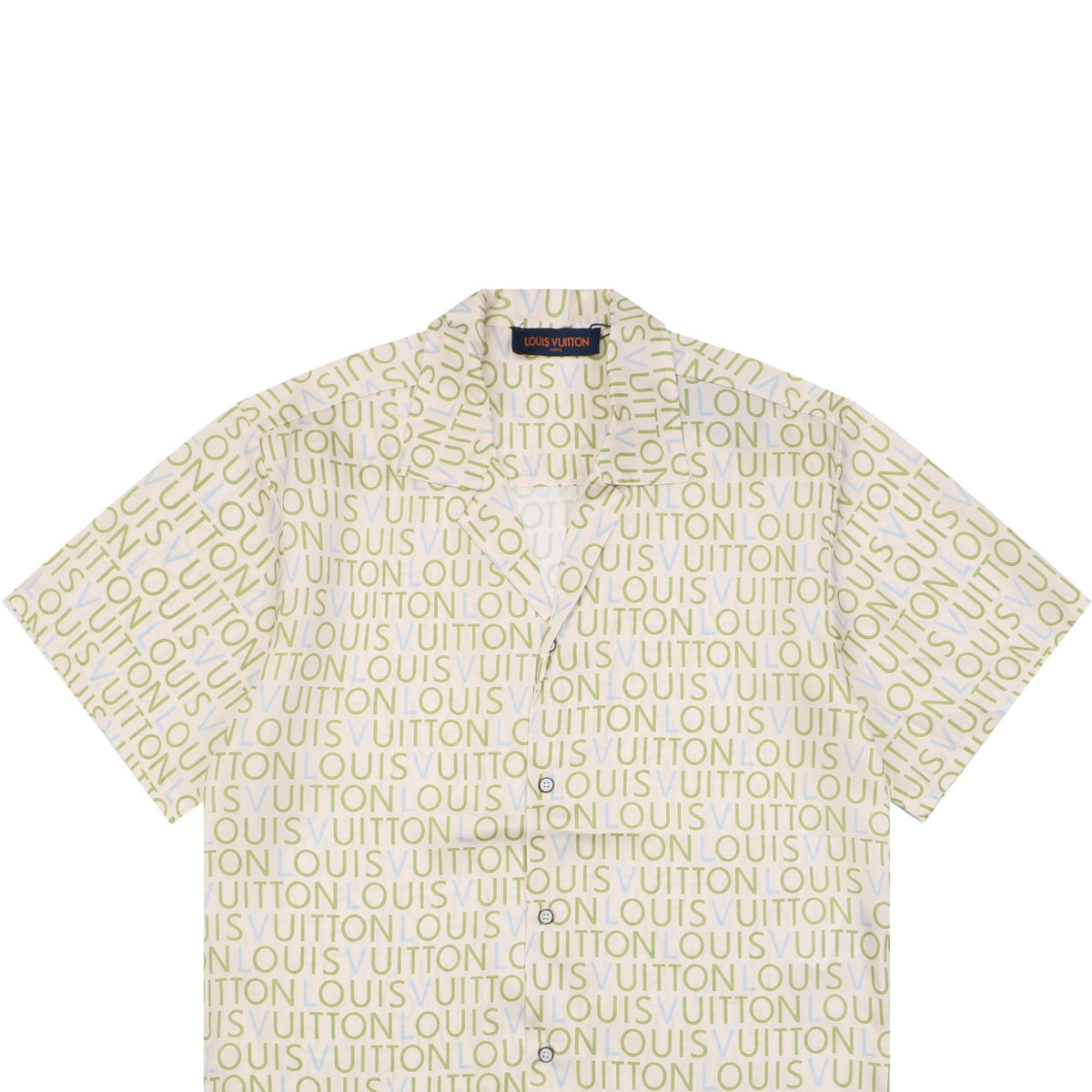 Louis Vuitton All-Over Monogram Letter Print Short Sleeve Shirt – Cream / Green-Blue