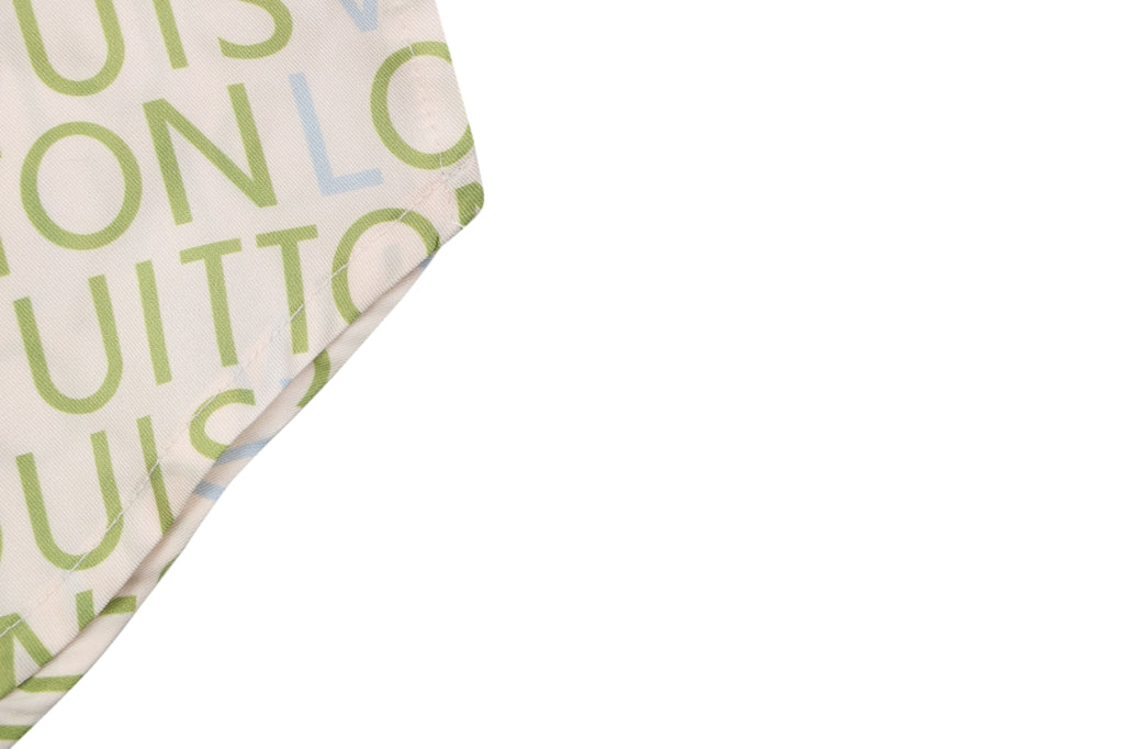Louis Vuitton All-Over Monogram Letter Print Short Sleeve Shirt – Cream / Green-Blue