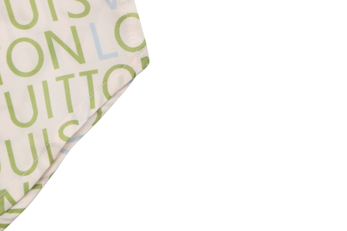 Louis Vuitton All-Over Monogram Letter Print Short Sleeve Shirt – Cream / Green-Blue