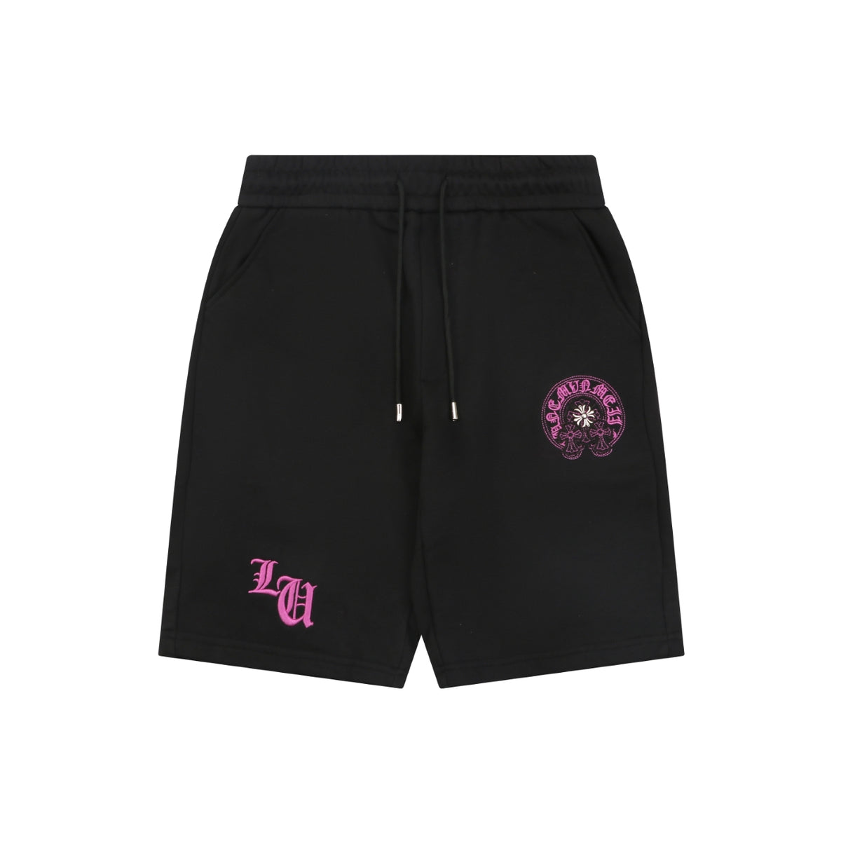 Chrome Hearts Sanskrit Cross Embroidered Shorts – Black / Pink-Purple