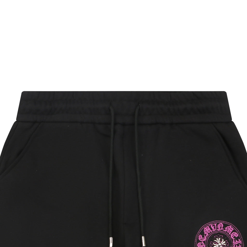 Chrome Hearts Sanskrit Cross Embroidered Shorts – Black / Pink-Purple