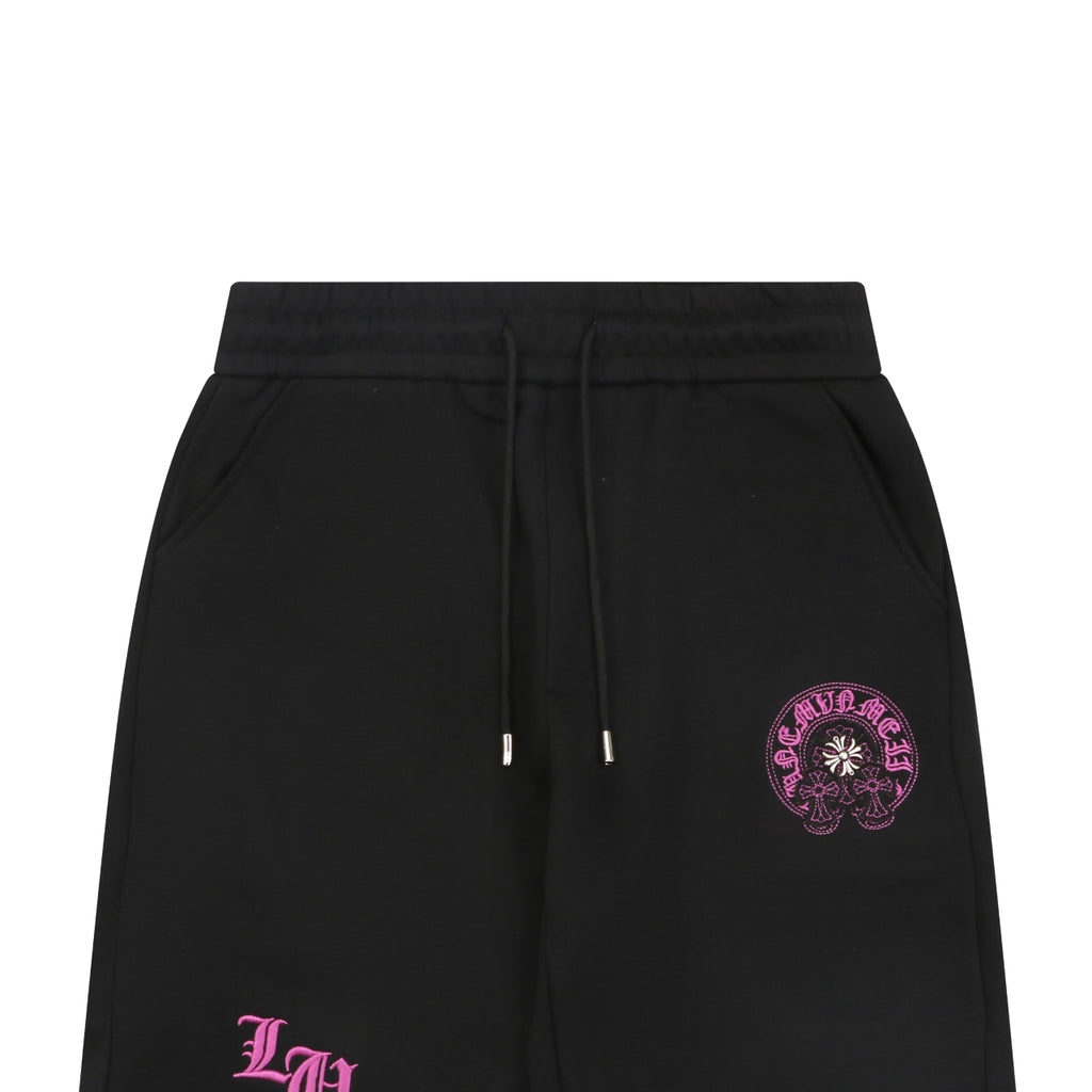 Chrome Hearts Sanskrit Cross Embroidered Shorts – Black / Pink-Purple