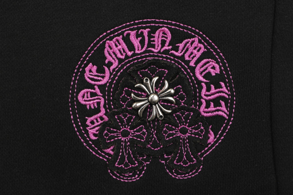 Chrome Hearts Sanskrit Cross Embroidered Shorts – Black / Pink-Purple