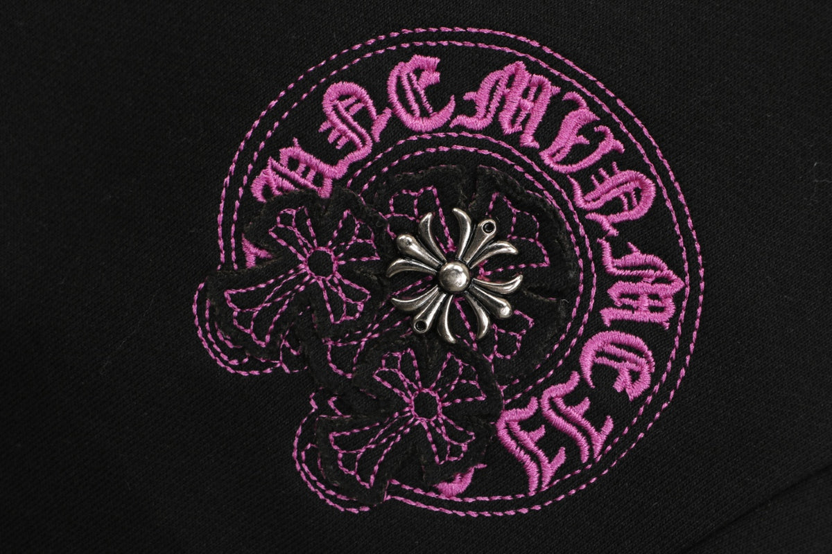 Chrome Hearts Sanskrit Cross Embroidered Shorts – Black / Pink-Purple