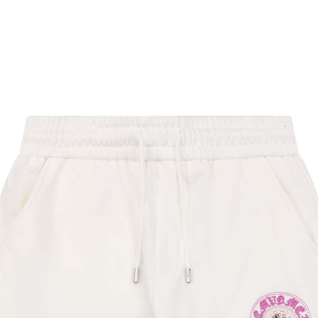 Chrome Hearts Sanskrit Cross Embroidered Shorts – Cream / Pink-Purple