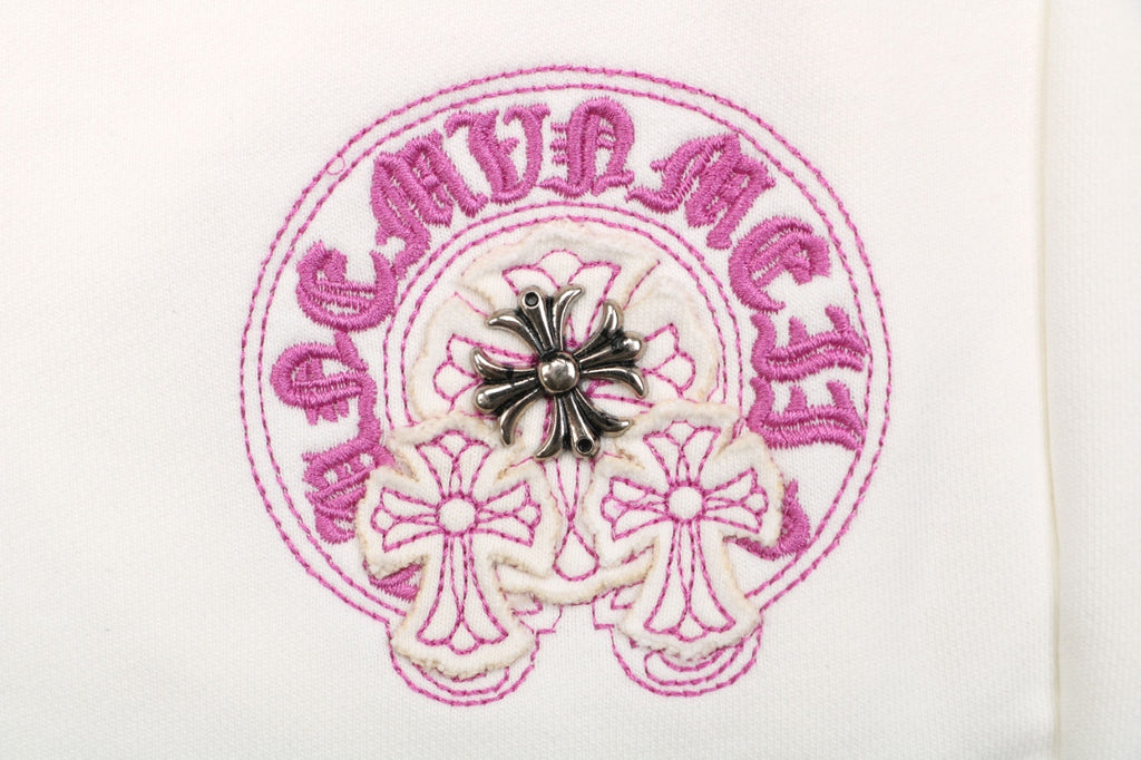Chrome Hearts Sanskrit Cross Embroidered Shorts – Cream / Pink-Purple