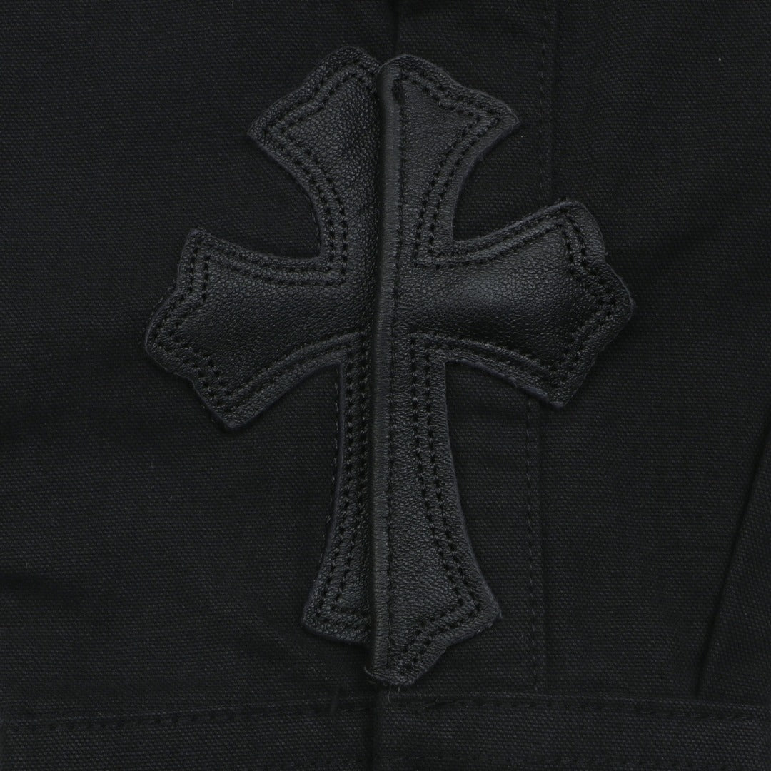 Chrome Hearts Cuff Cross Leather Patch Long Sleeve Shirt – Black