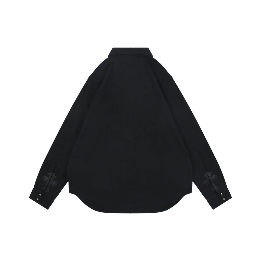 Chrome Hearts Cuff Cross Leather Patch Long Sleeve Shirt – Black