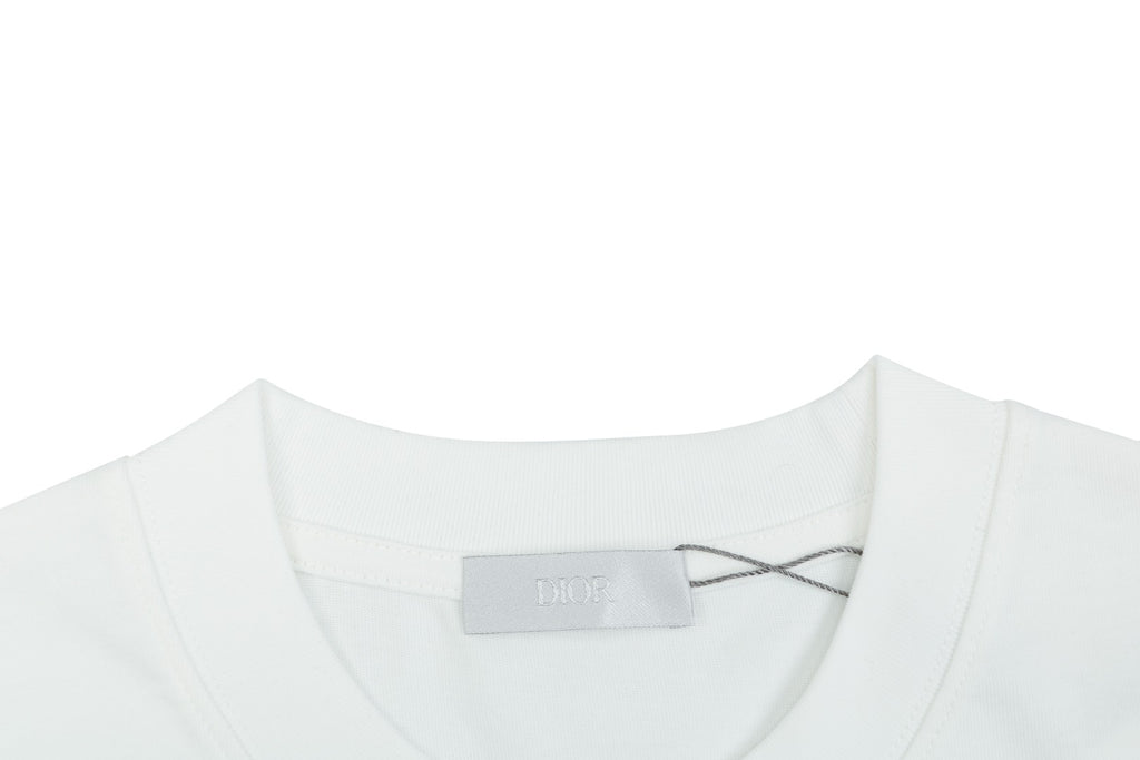 Dior Front & Back Signature Script Embroidered Short Sleeve Tee – White