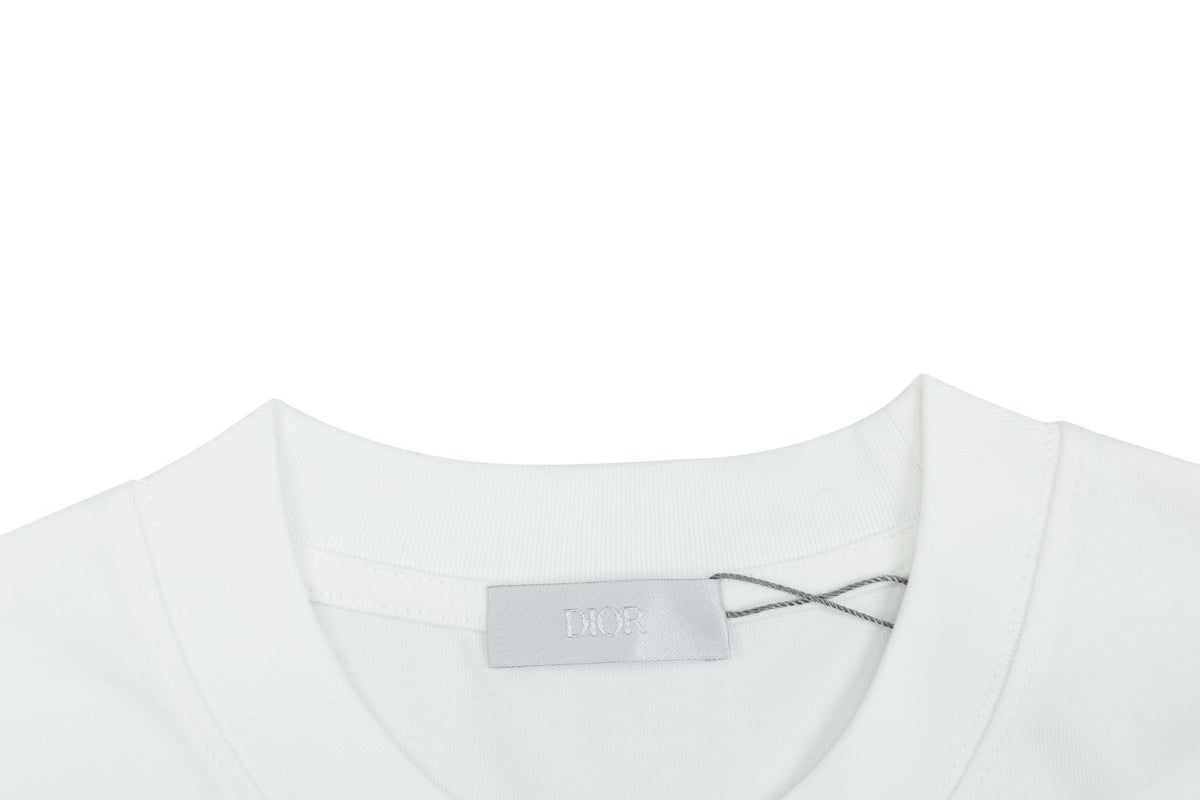 Dior Front & Back Signature Script Embroidered Short Sleeve Tee – White