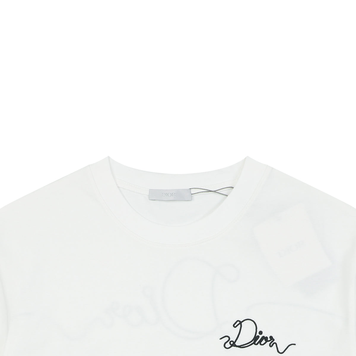 Dior Front & Back Signature Script Embroidered Short Sleeve Tee – White