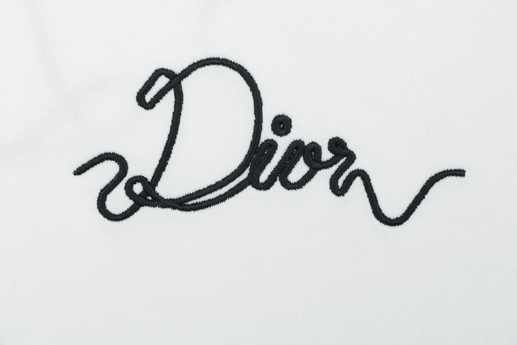 Dior Front & Back Signature Script Embroidered Short Sleeve Tee – White