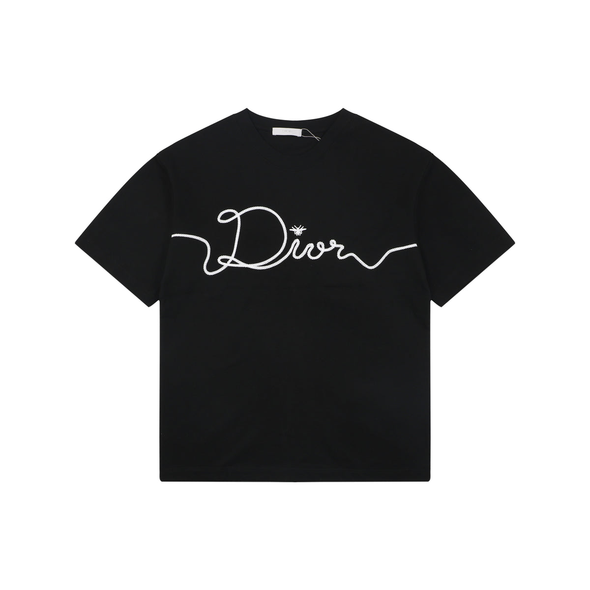 Dior Oversized Bee Signature Script Embroidered Short Sleeve Tee – Black