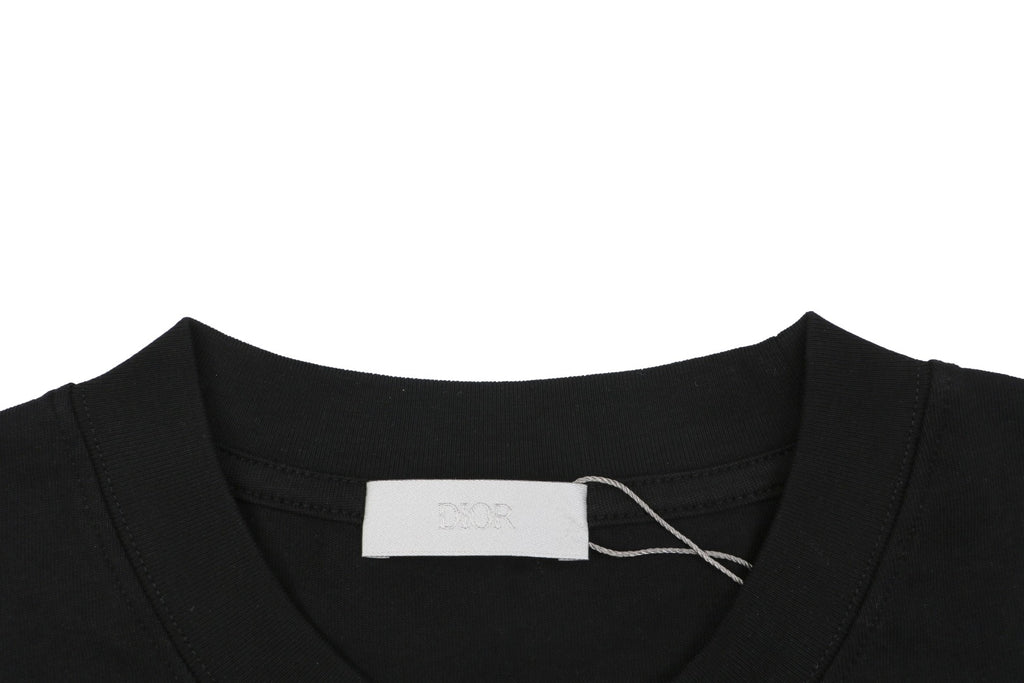 Dior Oversized Bee Signature Script Embroidered Short Sleeve Tee – Black