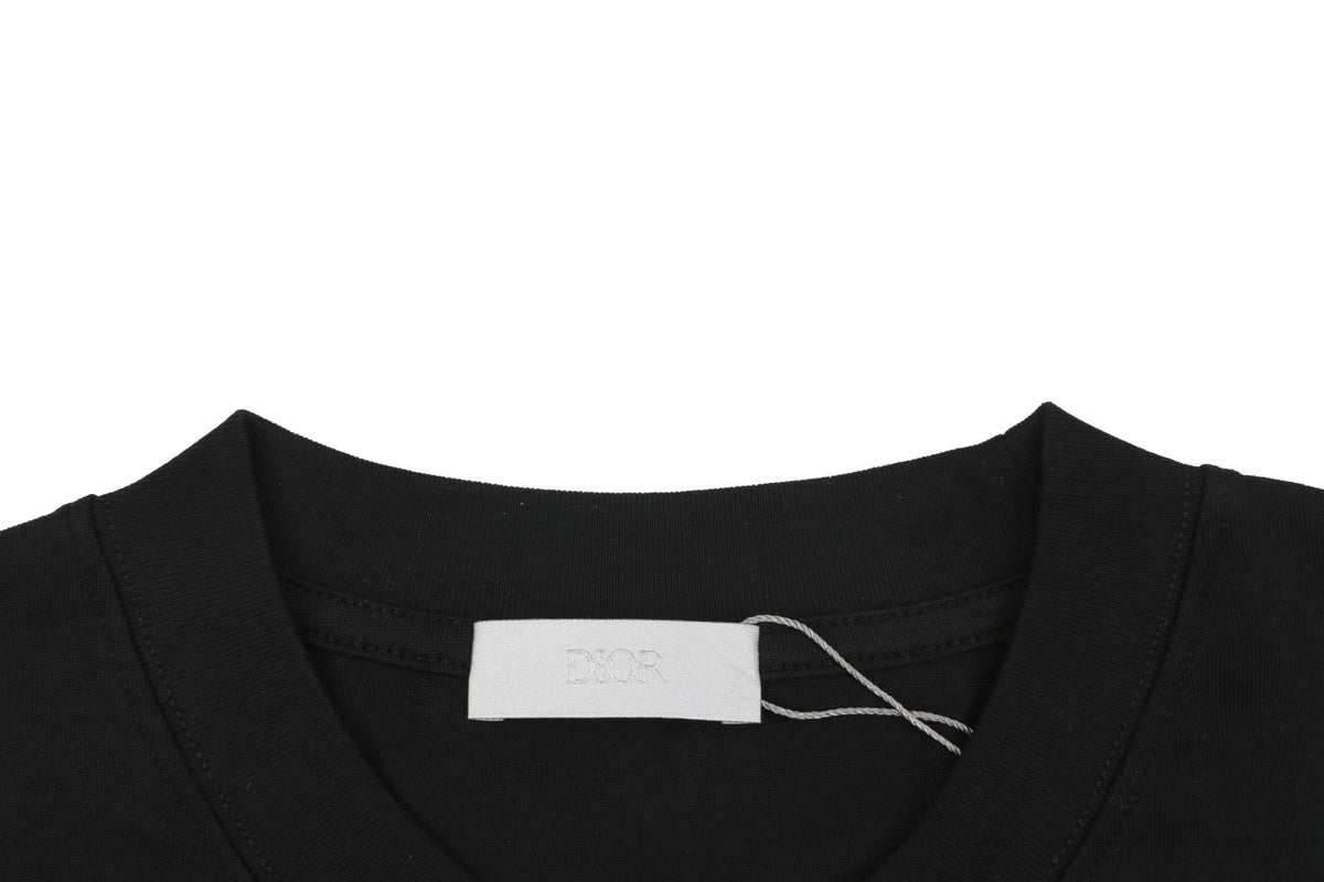Dior Oversized Bee Signature Script Embroidered Short Sleeve Tee – Black