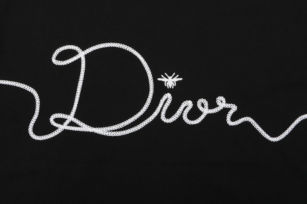 Dior Oversized Bee Signature Script Embroidered Short Sleeve Tee – Black
