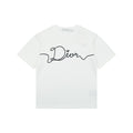 Dior Oversized Bee Signature Script Embroidered Short Sleeve Tee – White