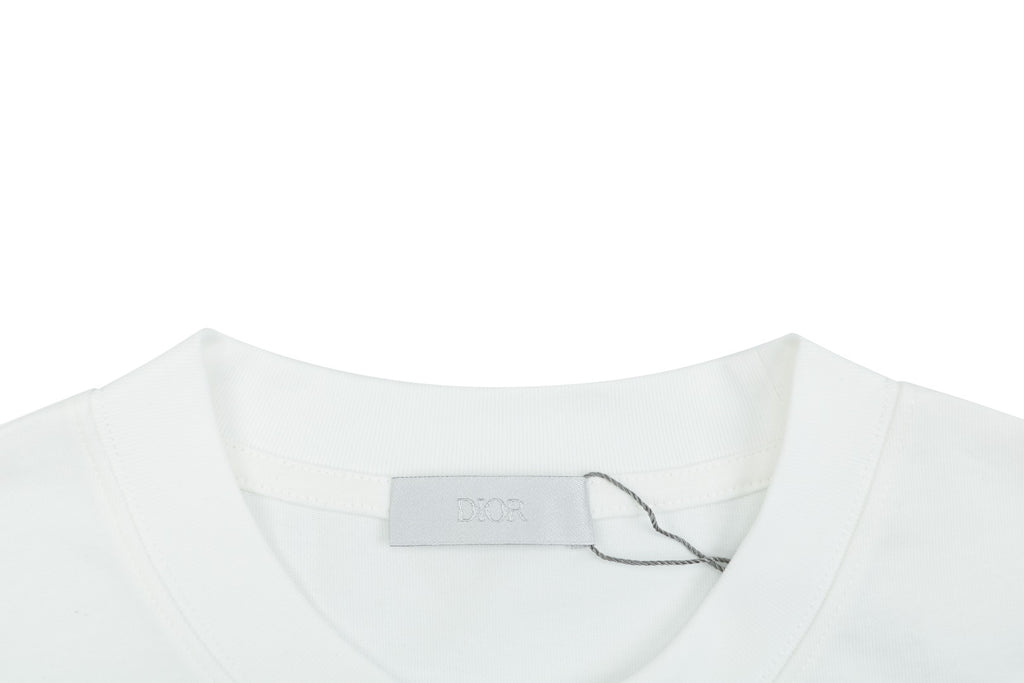 Dior Oversized Bee Signature Script Embroidered Short Sleeve Tee – White