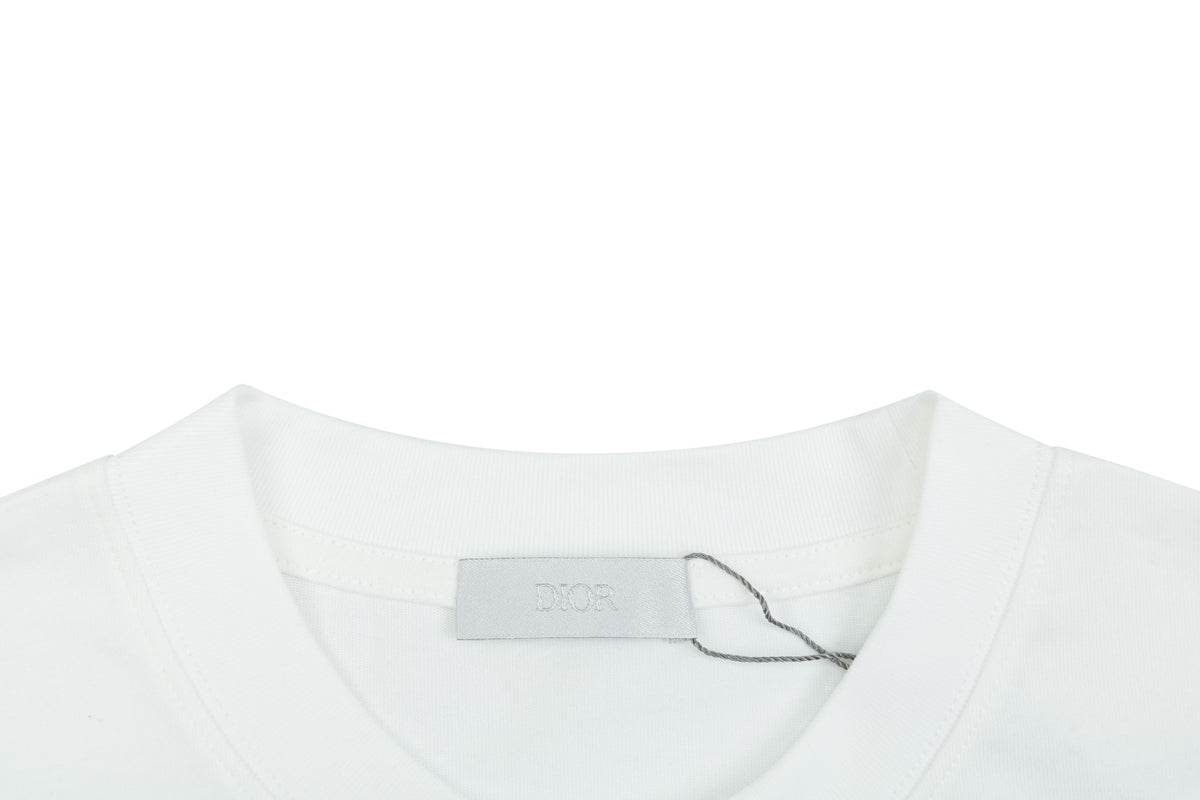 Dior Oversized Bee Signature Script Embroidered Short Sleeve Tee – White