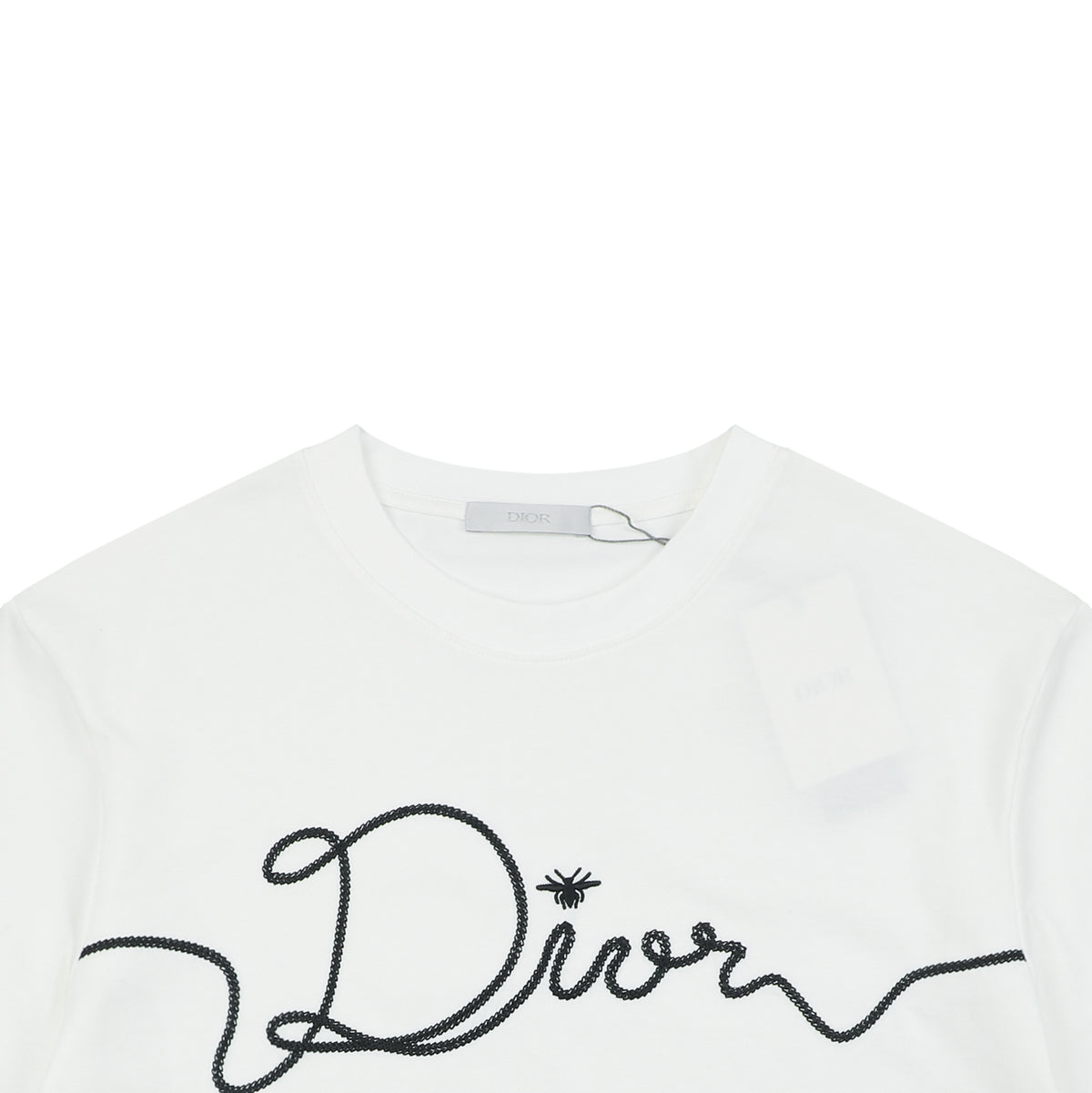 Dior Oversized Bee Signature Script Embroidered Short Sleeve Tee – White