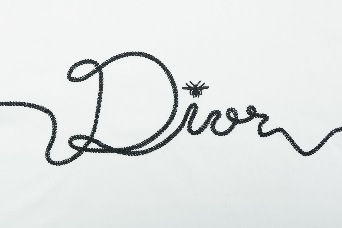 Dior Oversized Bee Signature Script Embroidered Short Sleeve Tee – White