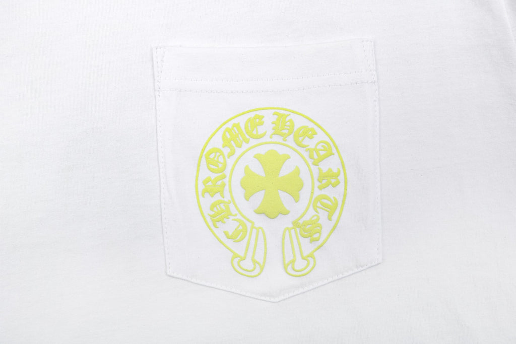 Chrome Hearts Cross Floral Sleeve & Back Sanskrit Print Long Sleeve Tee – White/Yellow