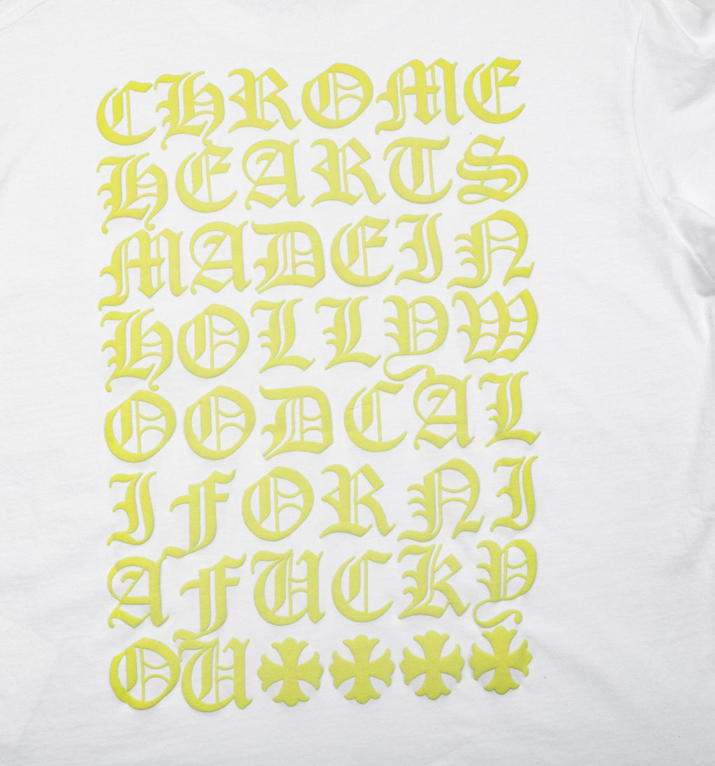 Chrome Hearts Cross Floral Sleeve & Back Sanskrit Print Long Sleeve Tee – White/Yellow