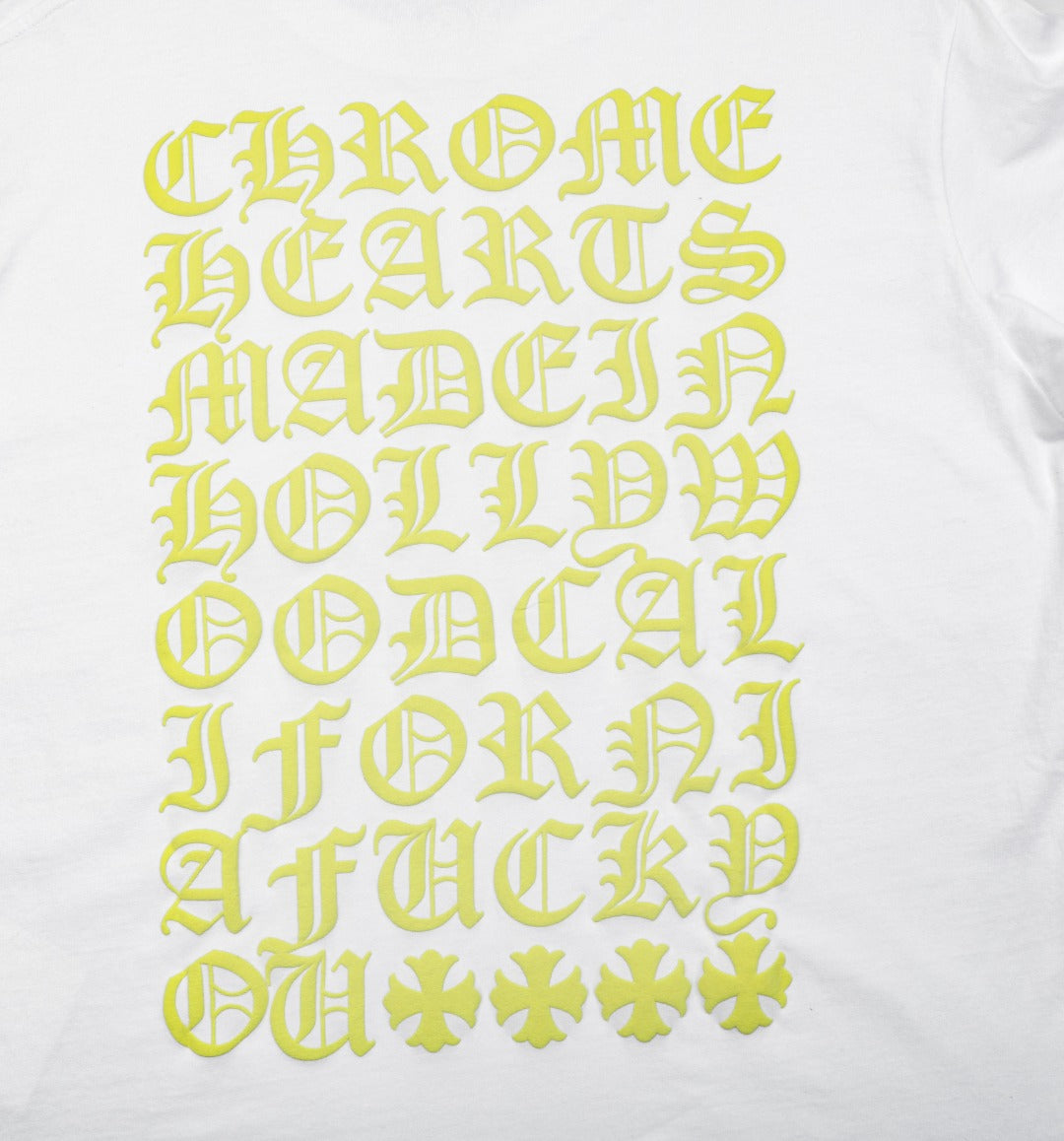 Chrome Hearts Cross Floral Sleeve & Back Sanskrit Print Long Sleeve Tee – White/Yellow