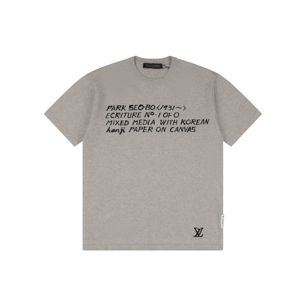 Louis Vuitton LV x Park Seo-Bo Ecriture Looped Script Letter Jacquard Short Sleeve Tee – Grey