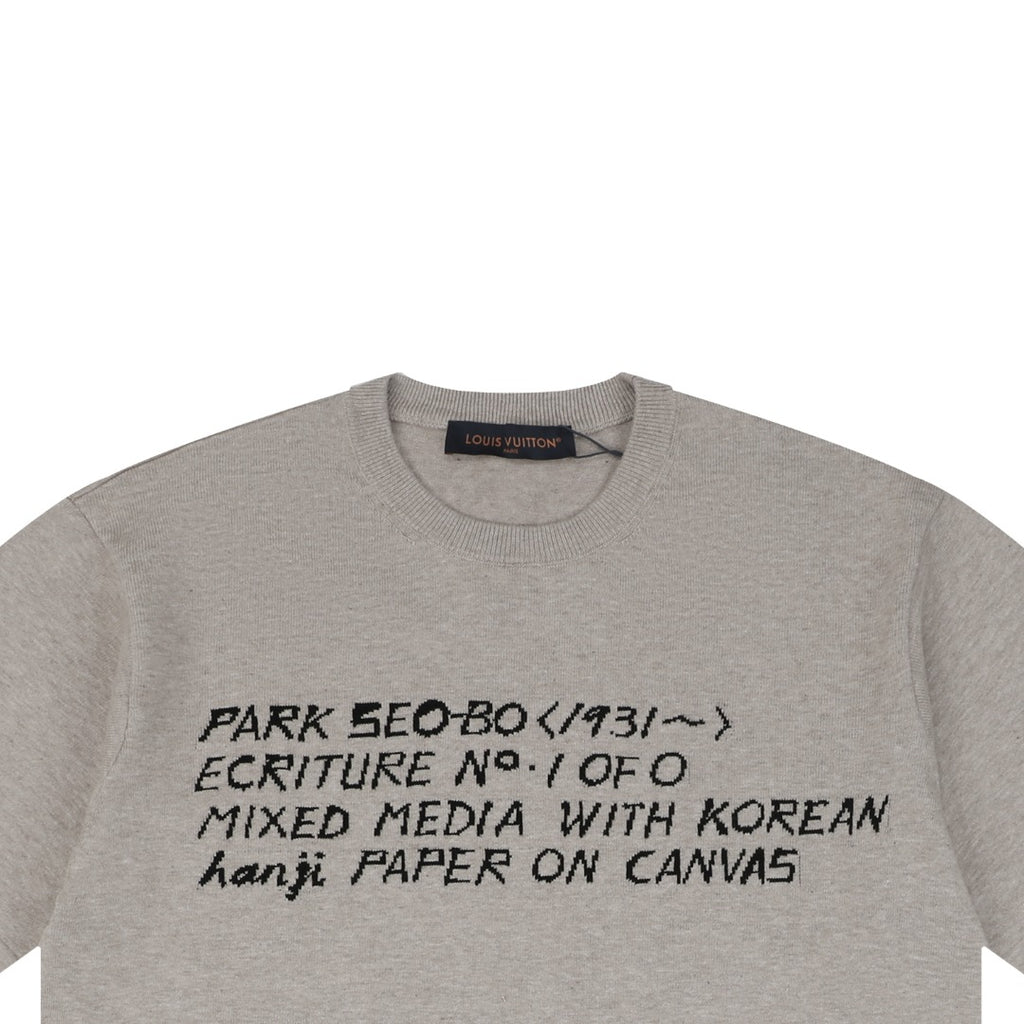 Louis Vuitton LV x Park Seo-Bo Ecriture Looped Script Letter Jacquard Short Sleeve Tee – Grey