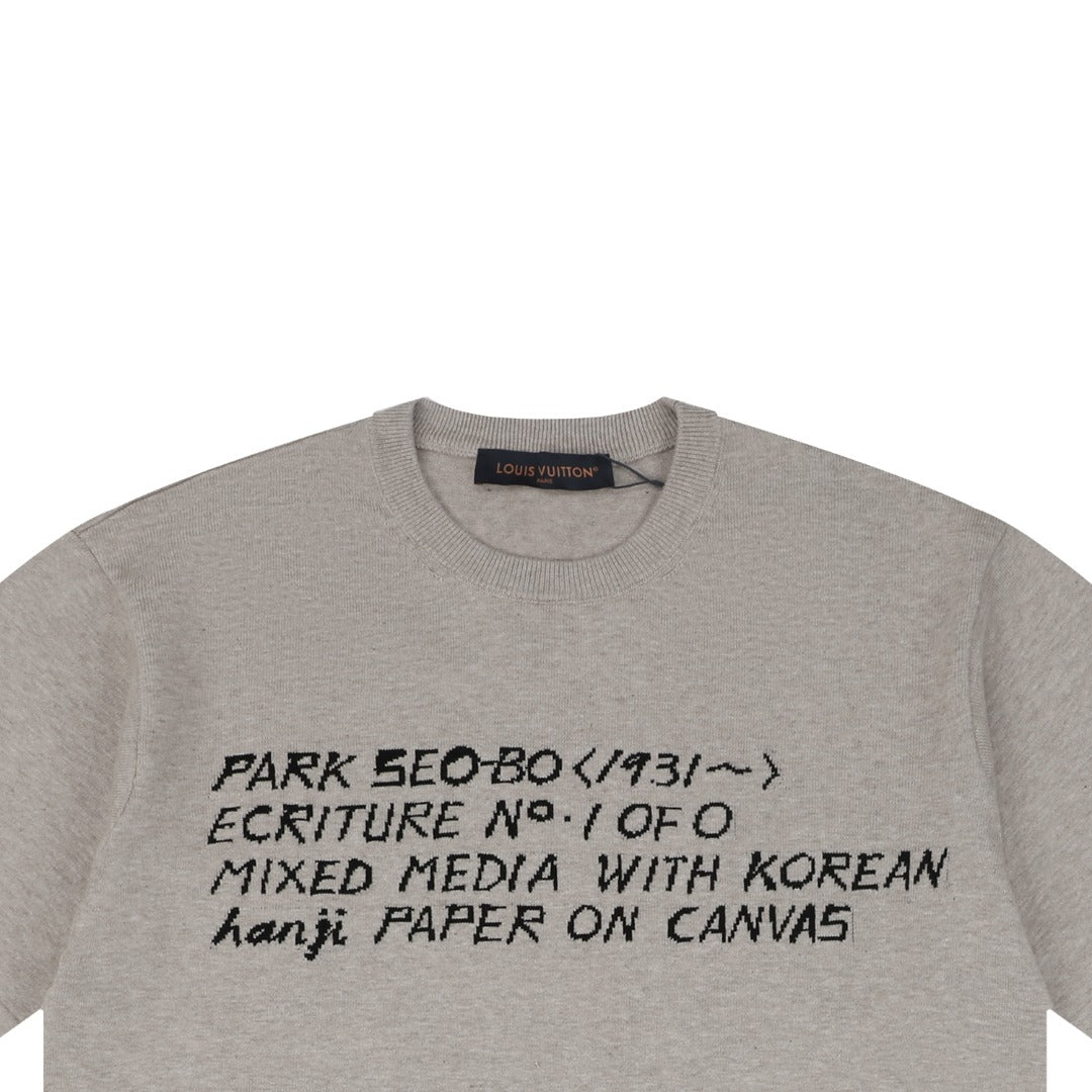 Louis Vuitton LV x Park Seo-Bo Ecriture Looped Script Letter Jacquard Short Sleeve Tee – Grey