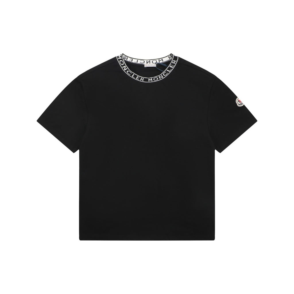 Moncler Logo Ribbed Crew Neck Letter Trim Short Sleeve Tee – Black