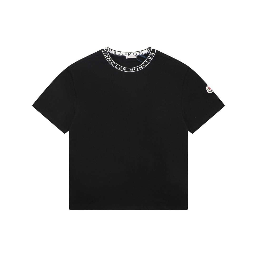 Moncler Logo Ribbed Crew Neck Letter Trim Short Sleeve Tee – Black