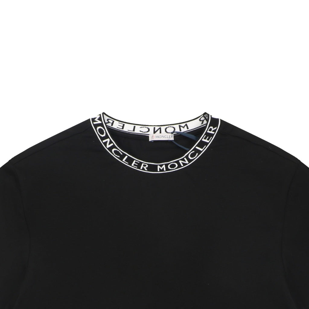 Moncler Logo Ribbed Crew Neck Letter Trim Short Sleeve Tee – Black
