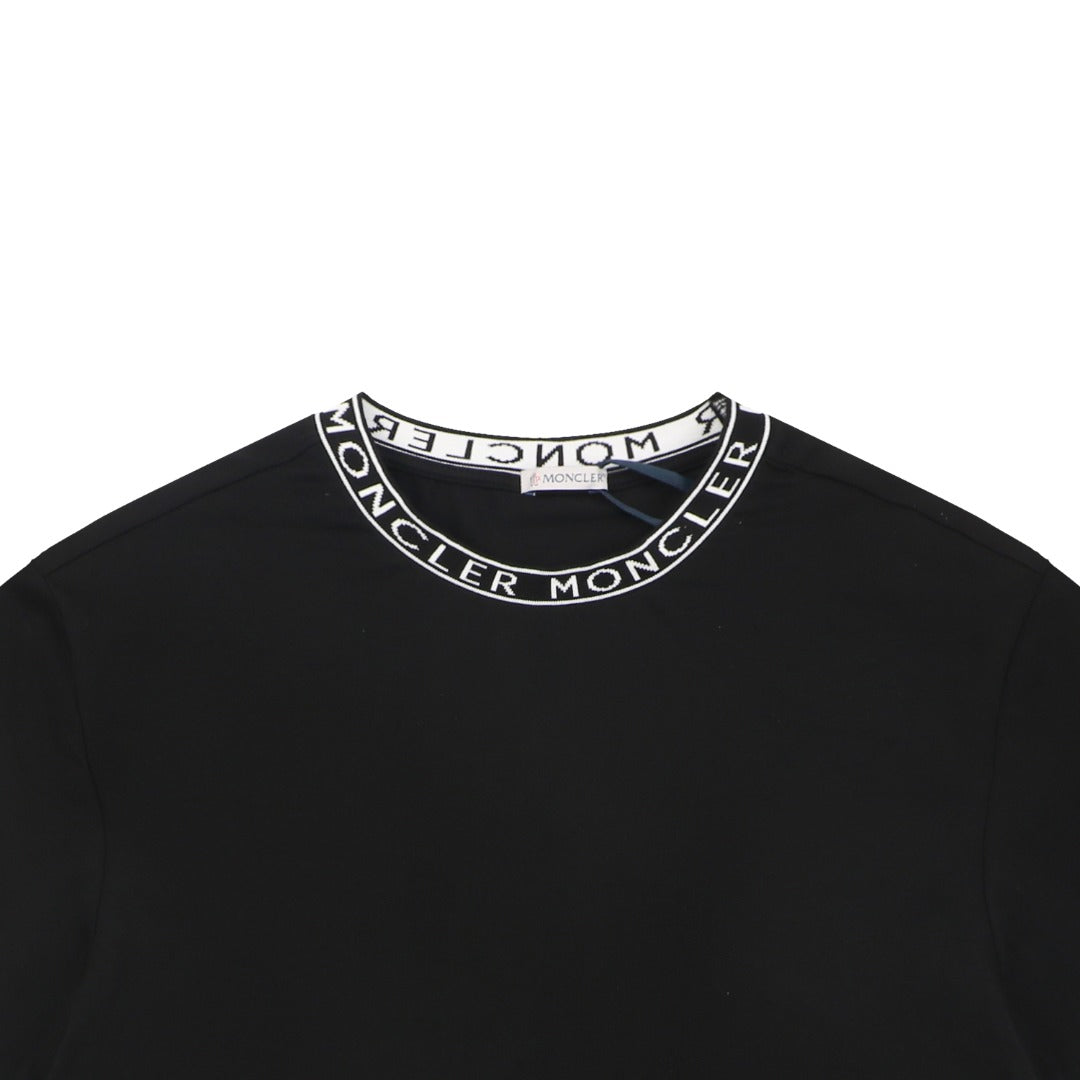Moncler Logo Ribbed Crew Neck Letter Trim Short Sleeve Tee – Black