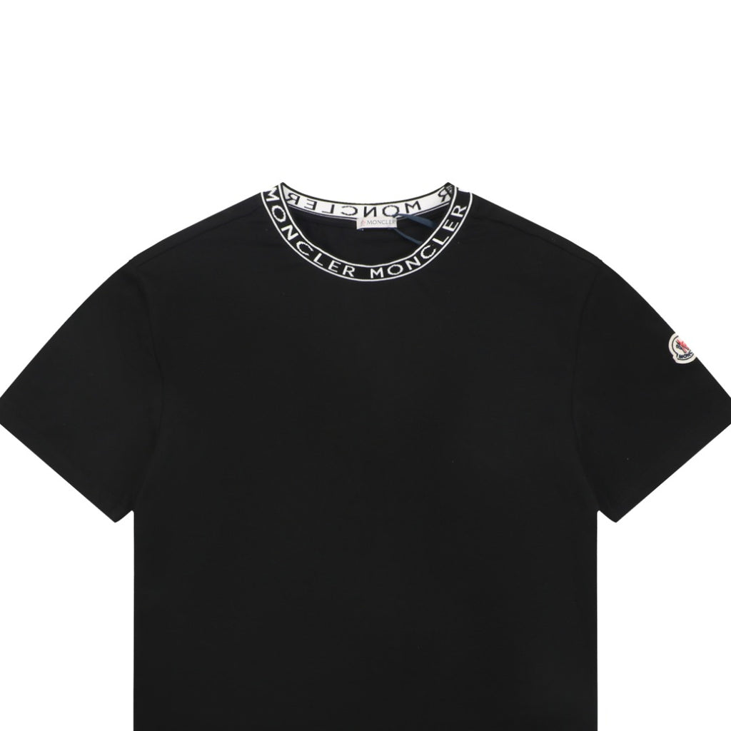 Moncler Logo Ribbed Crew Neck Letter Trim Short Sleeve Tee – Black