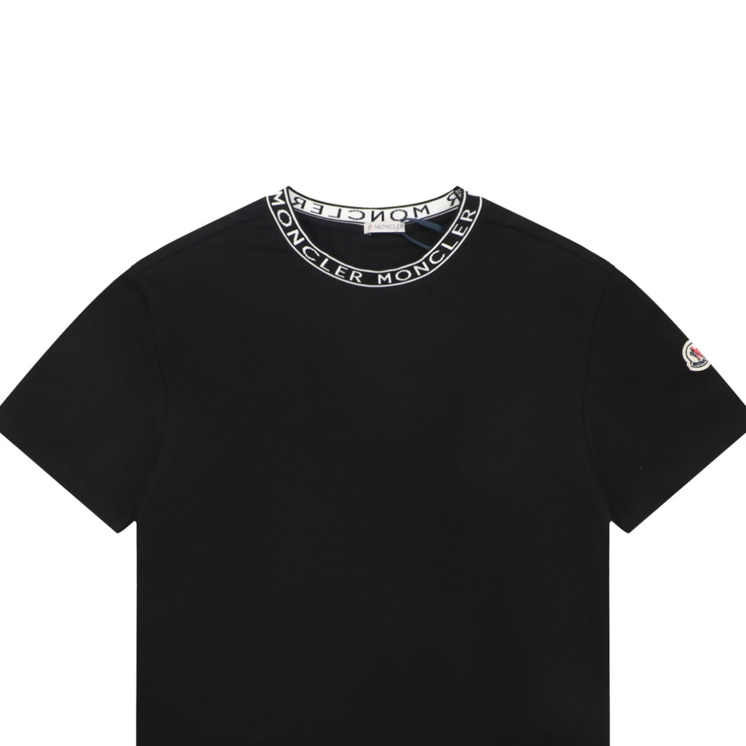Moncler Logo Ribbed Crew Neck Letter Trim Short Sleeve Tee – Black