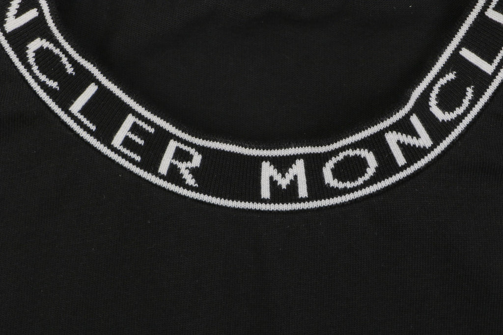 Moncler Logo Ribbed Crew Neck Letter Trim Short Sleeve Tee – Black