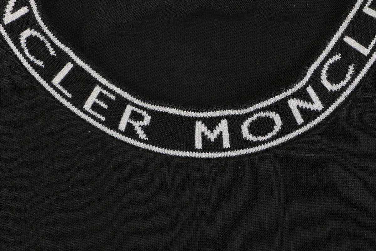 Moncler Logo Ribbed Crew Neck Letter Trim Short Sleeve Tee – Black
