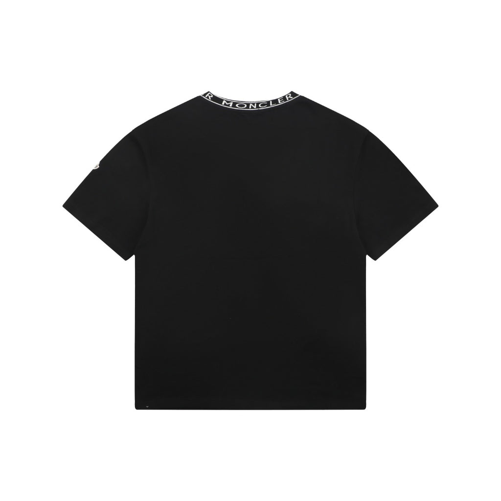 Moncler Logo Ribbed Crew Neck Letter Trim Short Sleeve Tee – Black