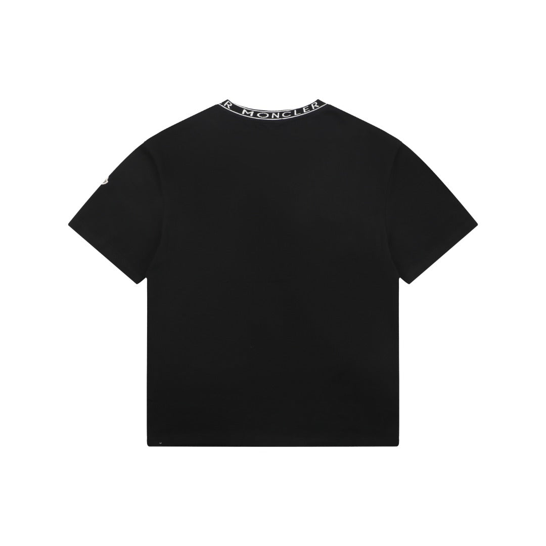 Moncler Logo Ribbed Crew Neck Letter Trim Short Sleeve Tee – Black