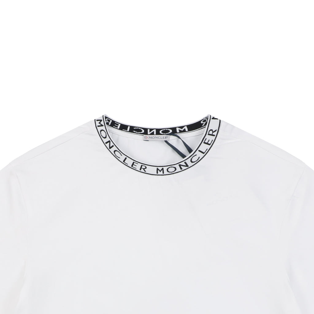 Moncler Logo Ribbed Crew Neck Letter Trim Short Sleeve Tee – White