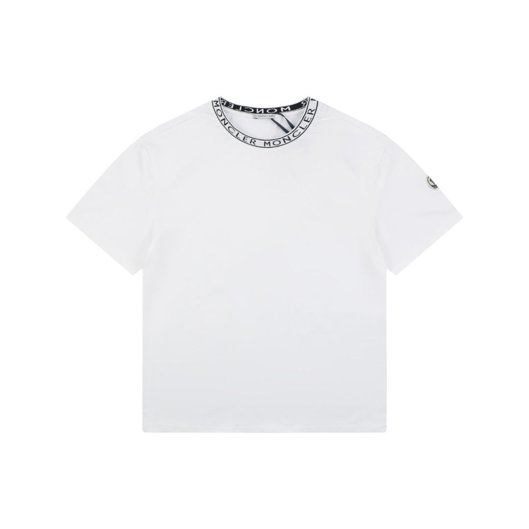 Moncler Logo Ribbed Crew Neck Letter Trim Short Sleeve Tee – White
