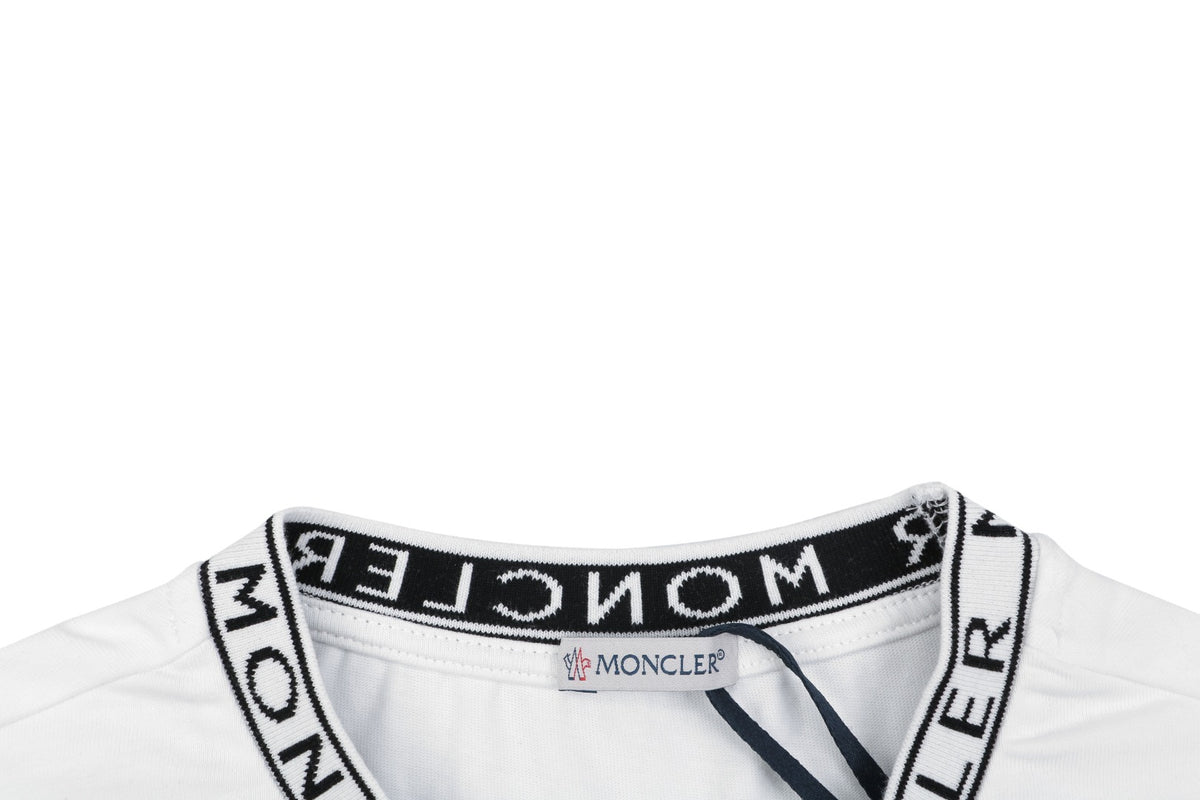Moncler Logo Ribbed Crew Neck Letter Trim Short Sleeve Tee – White