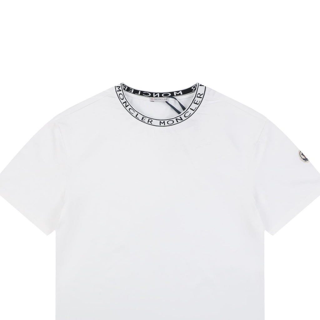 Moncler Logo Ribbed Crew Neck Letter Trim Short Sleeve Tee – White