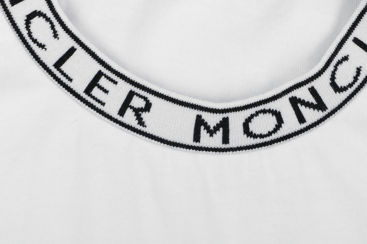 Moncler Logo Ribbed Crew Neck Letter Trim Short Sleeve Tee – White