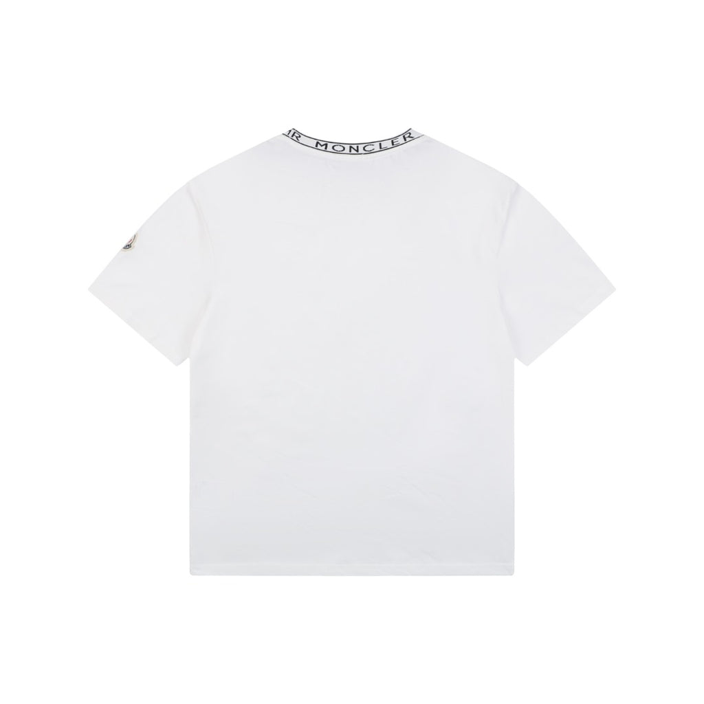 Moncler Logo Ribbed Crew Neck Letter Trim Short Sleeve Tee – White
