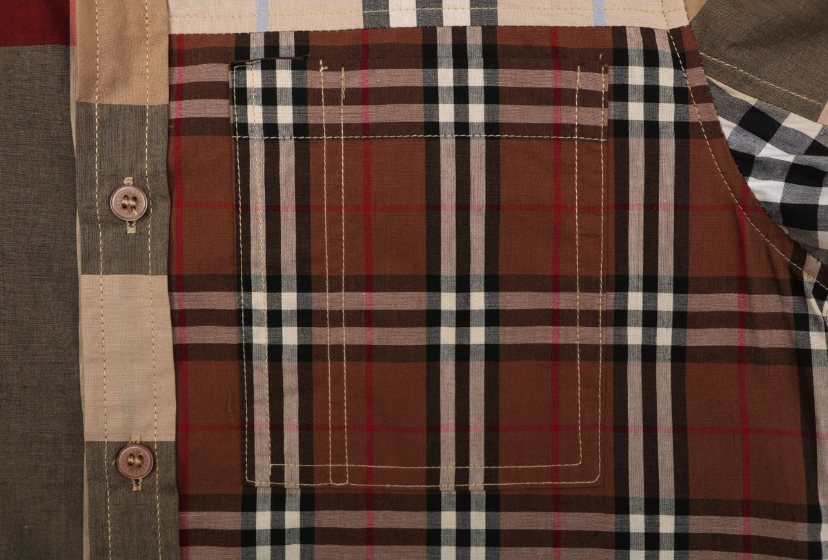 Burberry Vintage Check Patchwork Panelled Long Sleeve Shirt – Camel Multi